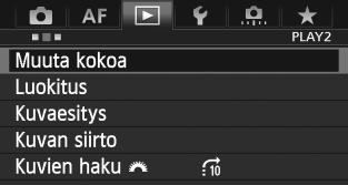 S Kuvakoon muuttaminen Voit muuttaa kuvan kokoa vähentääksesi pikselimäärää ja tallentaa sen uutena kuvana. Vain JPEG 3/4/a/b -kuvien kokoa voi muuttaa. JPEG c- ja RAW-kuvien kokoa ei voi muuttaa.