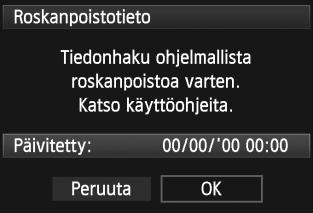 Roskanpoistotiedon avulla pölytäplät voi poistaa automaattisesti Digital Photo Professional -ohjelmistossa (mukana, s. 394). Valmistelu Valmistele yksivärinen valkoinen kohde, kuten paperiarkki.