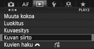 d Kuvien siirtäminen tietokoneeseen 3 Valitse siirrettävät kuvat Val. kuva 1 2 3 4 Valitse [Kuvan siirto]. Valitse [32]-välilehdessä [Kuvan siirto] ja paina sitten <0>-painiketta. Valitse [Kuvien val.