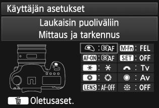 Valitse painike tai valitsin kääntämällä <5>-valitsinta ja paina sitten <0>-painiketta. Näkyviin tulee kameran ohjaimen nimi ja määritettävissä olevat toiminnot. Määritä toiminto.