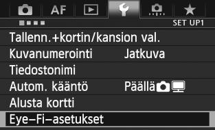 Eye-Fi-korttien käyttäminen Kun erikseen myytävä Eye-Fi-kortti on asetettu, voit siirtää ottamiasi kuvia automaattisesti tietokoneeseen tai ladata niitä verkkopalveluun langattoman lähiverkon kautta.