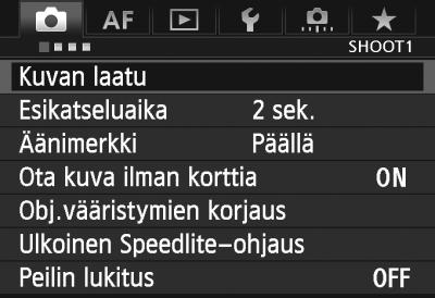 <M>-painike LCD-näyttö <Q>-painike <6> Päävalintakiekko <5> Pikavalitsin <0>-painike A-tilavalikkonäyttö * Jotkin välilehdet ja valikkokohdat