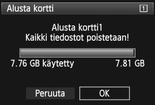 Jos on tarpeen, siirrä kuvat tietokoneeseen tai muuhun tallennusvälineeseen, ennen kuin aloitat kortin alustuksen. Valitse [Alusta kortti].