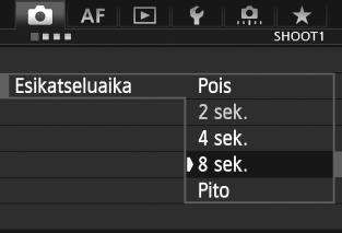 Kun virta katkeaa, voit käynnistää kameran uudelleen painamalla laukaisinta tai jotain muuta painiketta. Valitse [Virrankatkaisu].