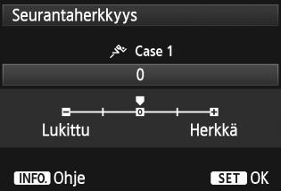 3 Jatkuvan tarkennuksen ominaisuuksien valinta (kohteelle)n Tietoja parametreista Seurantaherkkyys Määrittää kohteen seurantaherkkyyden jatkuvan tarkennuksen aikana, kun AFpisteet havaitsevat esteen