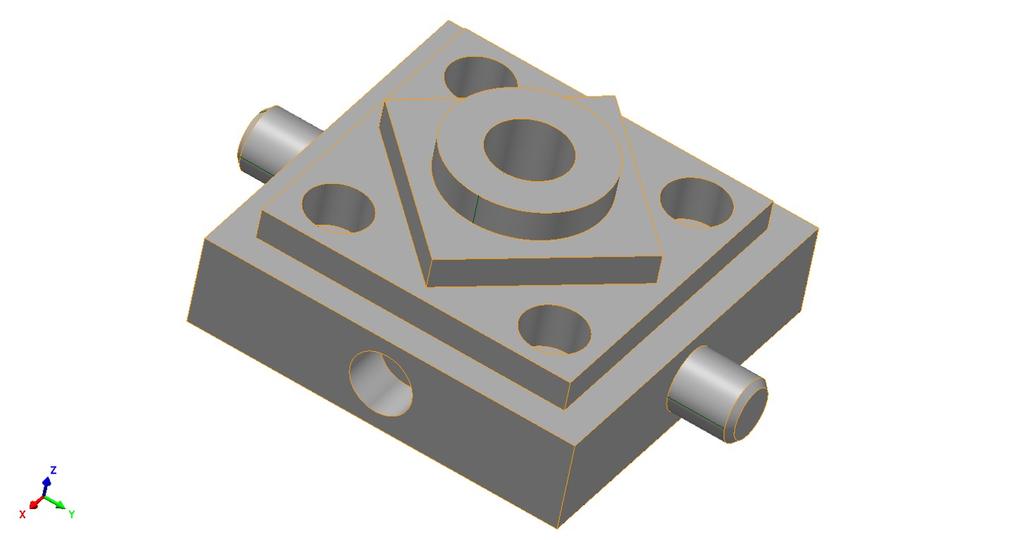 8 Kuva 6. CAD-malli NAS-kappaleesta Testikappaleesta valmistettiin myös CAD-malli työkuvan mittojen perusteella. Kuvassa (6) on esitetty NAS-kappaleen tietokonemallinnus.