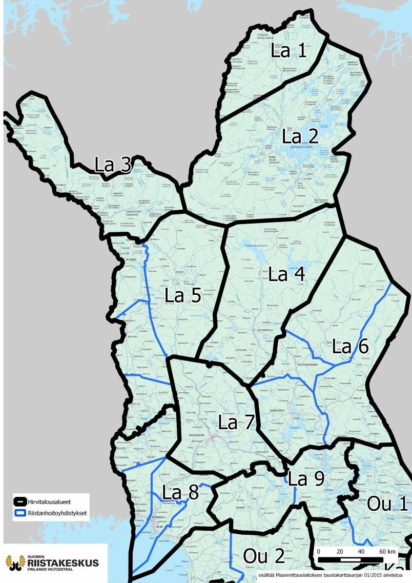 HIRVIKOLARITILASTOJA HIRVITALOUSALUETTAIN Hirvitalousalueet muuttuivat vuonna 215 helpottamaan hirvikannan kehityksen ohjaamista.