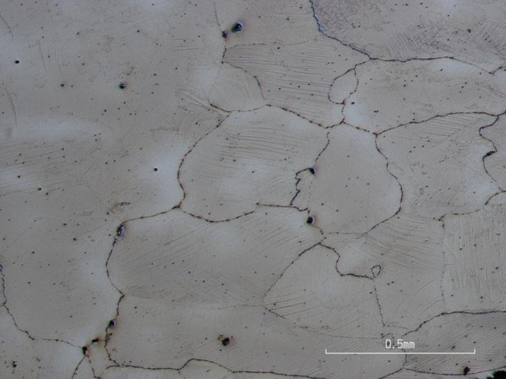 Microstructure images are taken from some samples after mechanical tests. Samples are etched with 4% nitric acid in ethanol to reveal grain boundaries and twins.