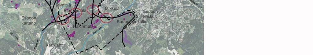 12 Ekologisten yhteyksien ja virkistyskäytön selvitys Blominmäen osayleiskaavaa varten Kuva 10. Liito-oravalle soveliaat kulkuyhteydet selvitysalueella ja sen lähiympäristössä.