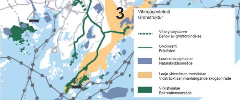 Espoon keskuspuisto erottuu vihreänä alueena selvitysalueen kaakkoispuolella. 3.