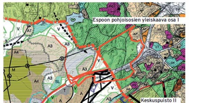KAAVA- JA SUUNNITTELUTILANNE 4.2 Yleiskaavat Espoon kaupungin yleiskaavojen yhdistelmä Blominmäen osayleiskaava-alueella ja lähiympäristössä on voimassa kolme yleiskaavaa.