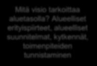 Alueelliset erityispiirteet, alueelliset suunnitelmat, kytkennät, toimenpiteiden tunnistaminen Suunnittelu