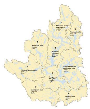 Vesistöalueen kuvaus 1/2 Merkittävimmät reittivedet Kokemäenjoen vesistön rungon muodostavat pohjoisesta ja etelästä Pyhäjärveen laskevat järvireitit sekä Kulo-, Rauta- ja Liekovedestä alkava ja