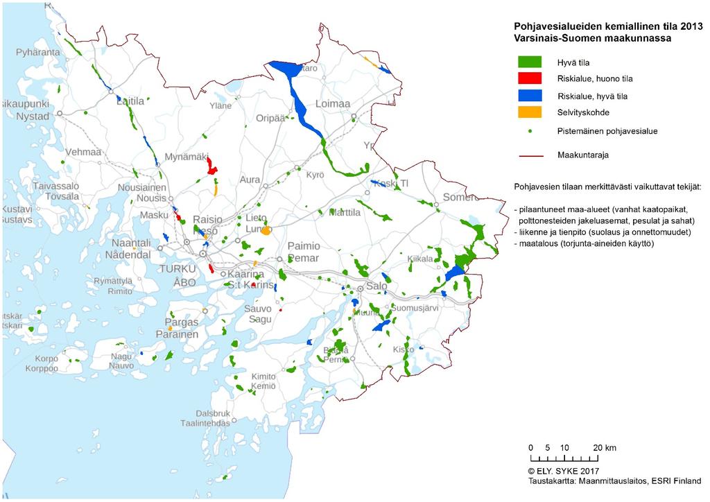 Varsinais-Suomen pohjavesialueiden keskeiset kysymykset 2022-2027. Lisätietoa: http://paikkatieto.ymparisto.