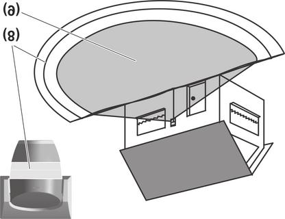Bild 9: Dölja yttersta del av detekteringsområdet (8) Dolt område (9) Övervakat område Klistra fast de två övre täckplattorna för höger och vänster sida på sensorfönstret.
