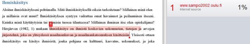 Alkuperäisyysraportti Tapaus 3 Vähäinen vastaavuus Tässä