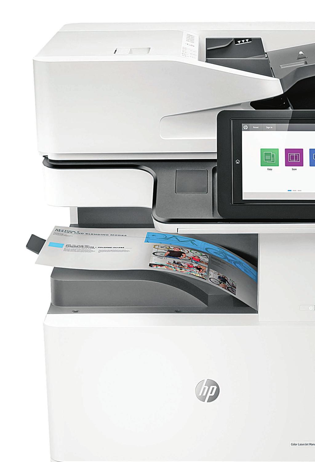Suurempi ja nopeampi jopa 250 arkin automaattinen asiakirjojen syöttölaite Viimeisin HP FutureSmart -tulostuksen laiteohjelmisto9 Joustava ja modulaarinen paperin käsittely ja