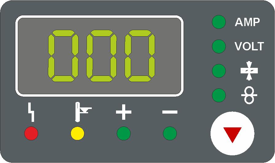 Hitsausparametrien näyttö 5.2 Hitsausparametrien näyttö Kuva 5-9 Näytön vieressä on painike hitsausparametrin näytötapa. Jokaisella painikkeen painalluksella vaihdetaan seuraavaan parametriin.