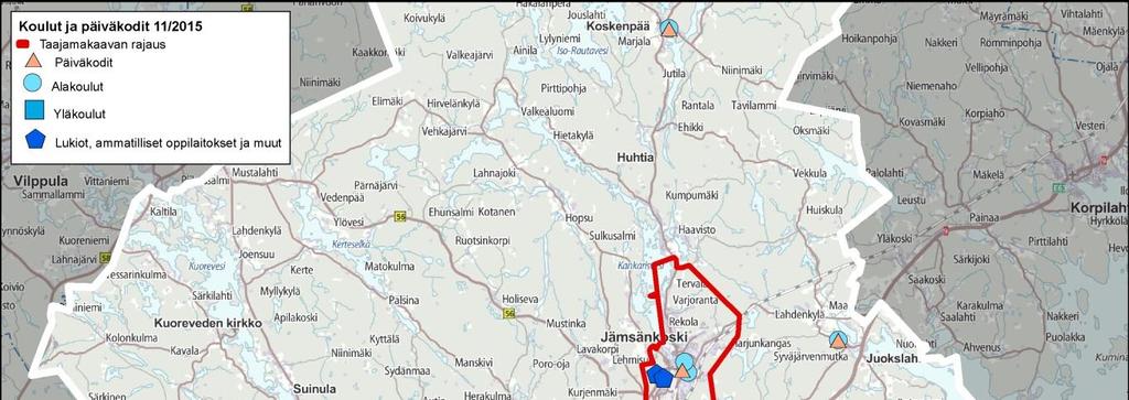 29 ta myös esimerkiksi Kuorevedellä kunnan länsiosassa toimii päiväkoti. Lisäksi Jämsässä toimii kaksi yksityistä päiväkotia, jotka eivät näy kartalla.