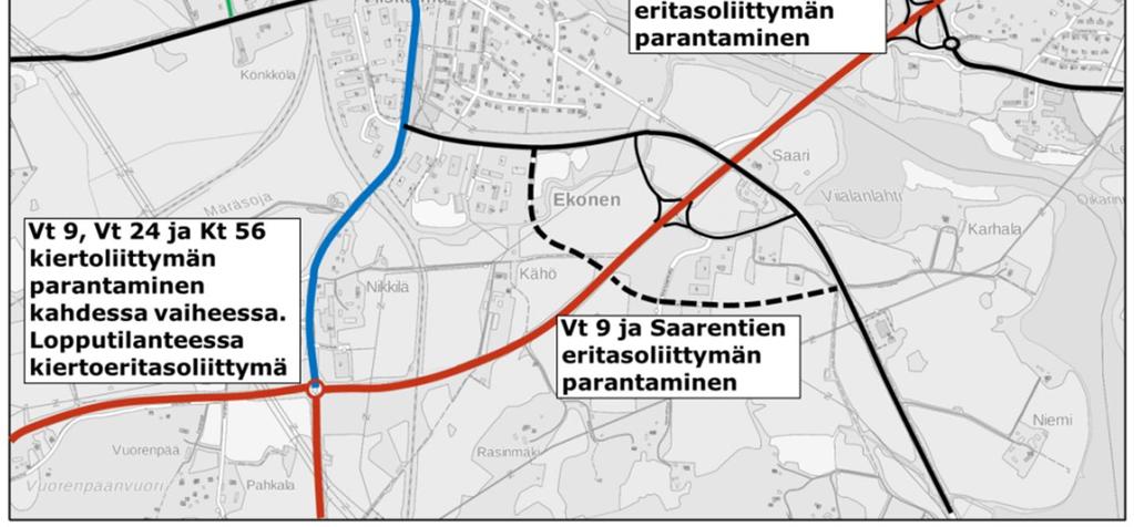 Jämsänkosken osalta vastaavia pääkokoojaväyliä ovat Kaidemäentie, seututie 604 (Koskenväylä / Koskenpääntie) ja yhdystie 6040 (Koskentie / Taipaleentie).