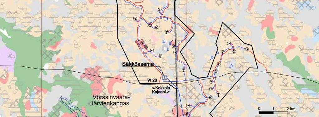 Hankealueen maaperän yleispiirteet on esitetty kuvissa Kuva 5-74 ja Kuva 5-75. 203 Kuva 5-74. Hankealueen (VE1) pohjoisosan maaperän yleispiirteet (http://geomaps2.gtk.fi).