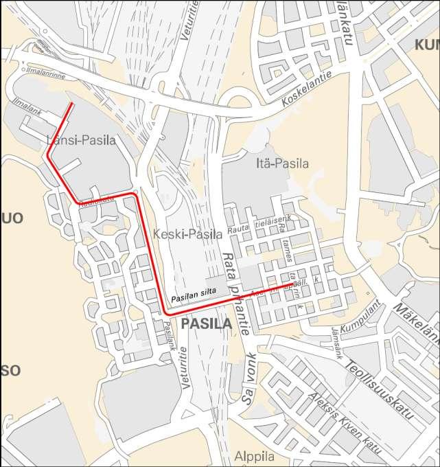 Raitiotielinjan 9 jatkaminen Toteutus on sidottu Keski-Pasilan toteutus aikatauluun.