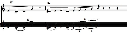 Ensimmäinen huomattava asia Charlie Parkerin "K.C. Blues" -kappaleessa on soolon aloittavan pick-up -kuvion tilanne, jossa orkesterin jäsenten keskinäinen kommunikaatio pettää.