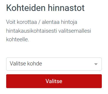 HINTOJEN MUUTTAMINEN Voit korottaa tai alentaa kohteesi hintoja hintakausikohtaisesti.