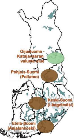 47 Kuva 22. Koekentät (Kubin ym. 2011). Yksittäinen koekenttä koostui kolmesta lohkosta, joilla kullakin on kuusi koeruutua eli käsittelyä (1 6). Koeruudun mitat ovat 40 m x 50 m (taulukko 7).