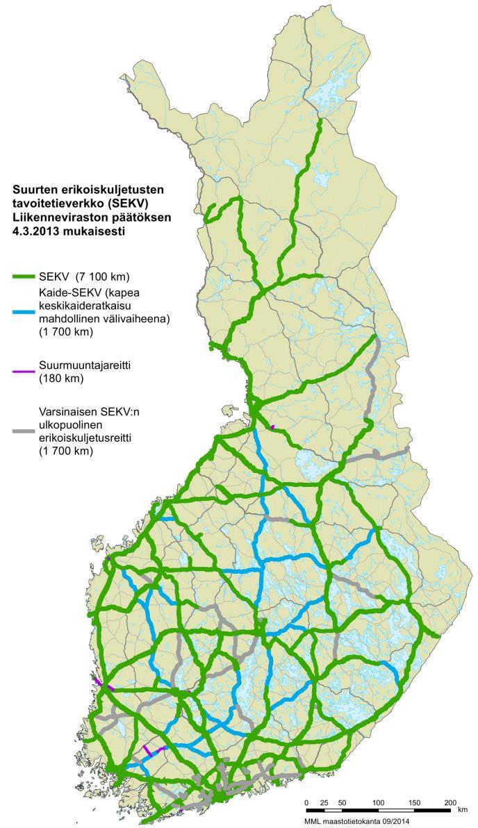 1.3 Menetelmät ja lähtötiedot SEKV-reittien määrittelyssä on käytetty lähtökohtana tuoreinta työn alkamisajankohtana käytettävissä ollutta tieosoiteverkkoa (aineisto irrotettu 8.3.2017).