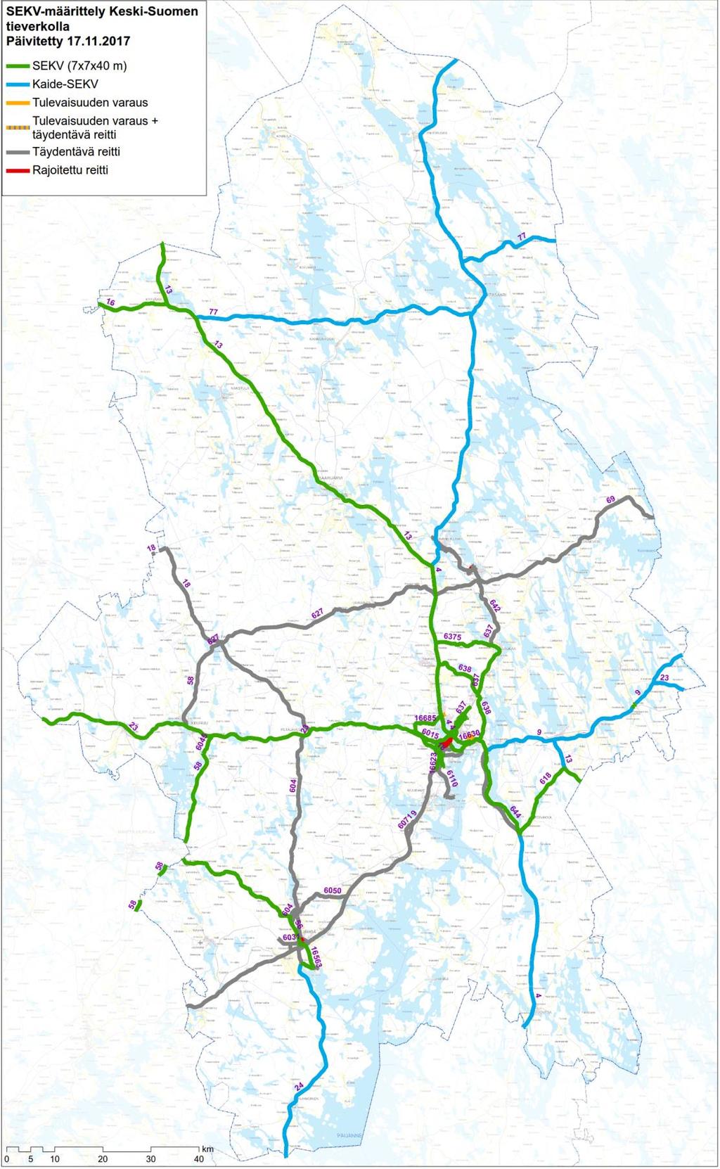 2.2 Tulokset Karttaesitys verkkomäärittelyn tuloksena syntyneestä SEKV:sta on esitetty kuvassa 5. Siinä on kuvattu myös ne täydentävät reitit, joista tämän työn yhteydessä on sovittu.