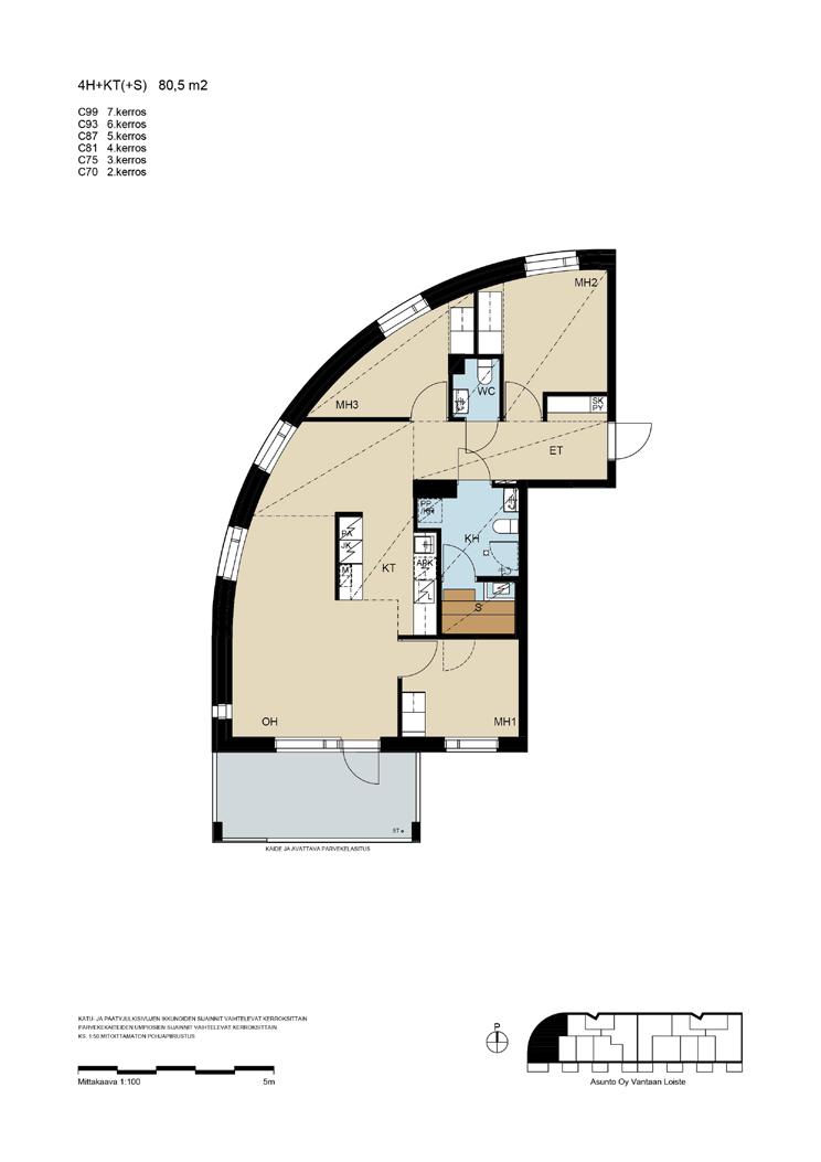 24 80,5 m² 4 h + kt (+s) C70 C75 C81 C87 C93 C99 2. KERROS 3.