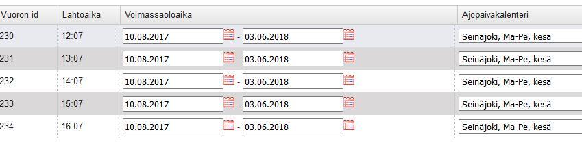 välilehti nykyisten (reitit, ajopäiväkalenteri) lisäksi.