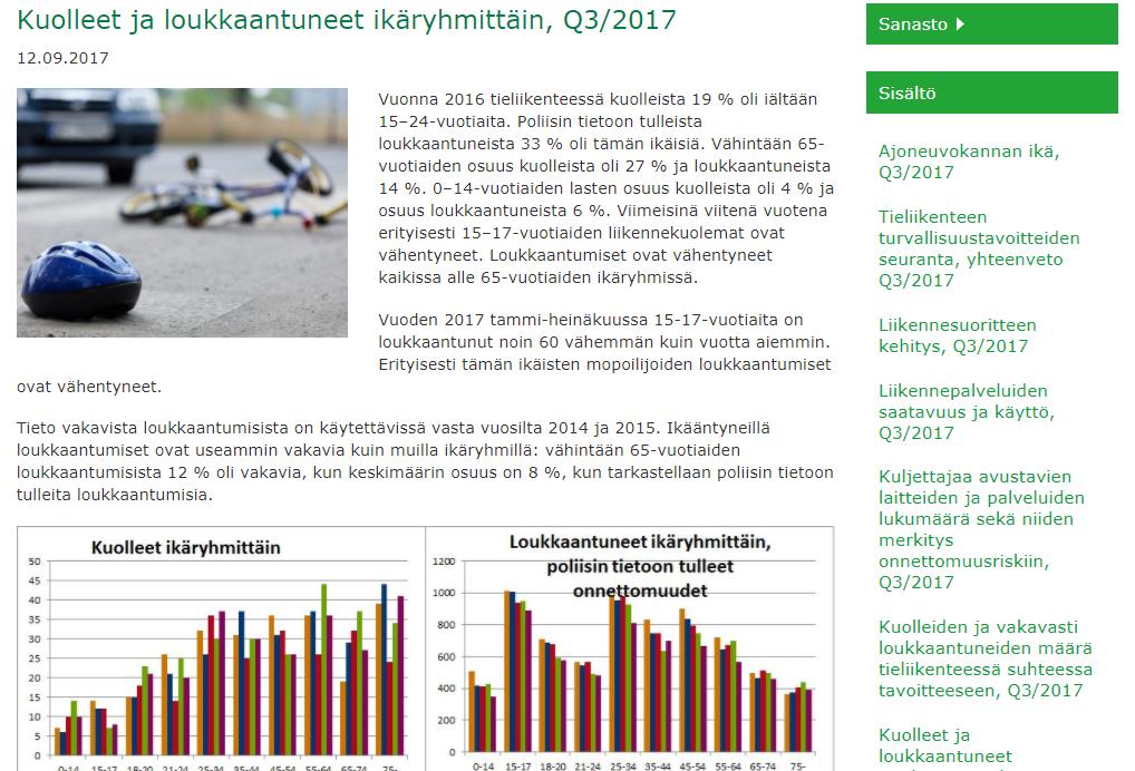 Näyte seurantasivusta, katsaukset.trafi.