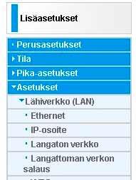 Sisäverkko (LAN) Liitäntä tietokoneeseen verkkokaapelille (Cat-5 tai Cat-5e). Telewell-laitteissa Portit 1 ja 2 ovat NAT tilassa. Portit 1 ja 2 ovat myös suojattu modeemin omalla palomuurilla.