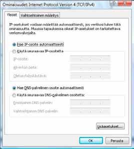 IP-asetukset-välilehti: DHCP-käytössä tulee näkyä IP-osoite -ikkunassa. 2. Aukeaa Ohjauspaneeli-ikkuna.