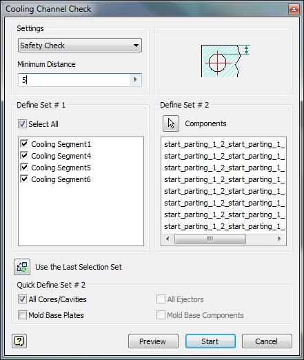 Interference Check Checks the distance between the selected cooling segments and components (such as pins, screws, and guides)