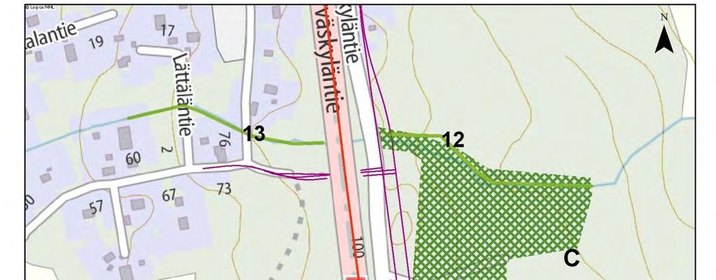 Luontoselvitys 13 / 76 B. Romulanpuro, 1,6 ha Alueella on tavattu liito-oravaa ja liito-oravalle sopivaa elinympäristöä on 3,6 hehtaaria.
