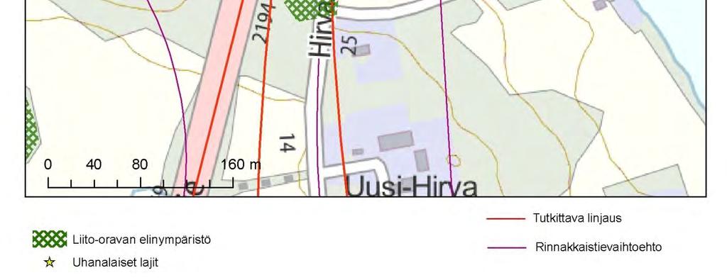 alueella. Liito-oravan ruokailualueet sijoittuvat aluetta halkovan puron varrelle.