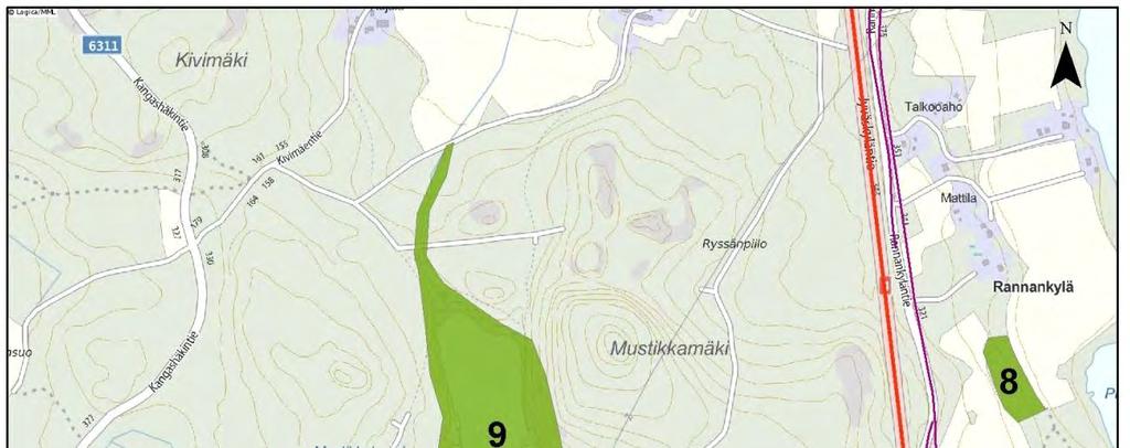 Luontoselvitys 49 / 76 7.4.2 Yleis- ja asemakaavakohteet 8.