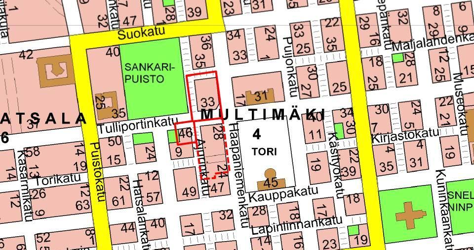 OSALLISTUMIS- JA ARVIOINTISUUNNITELMA 1 ALUEEN SIJAINTI Ote opaskartasta Suunnittelualue sijaitsee Kuopion kaupungin ydinkeskustassa Multimäen kaupunginosassa.