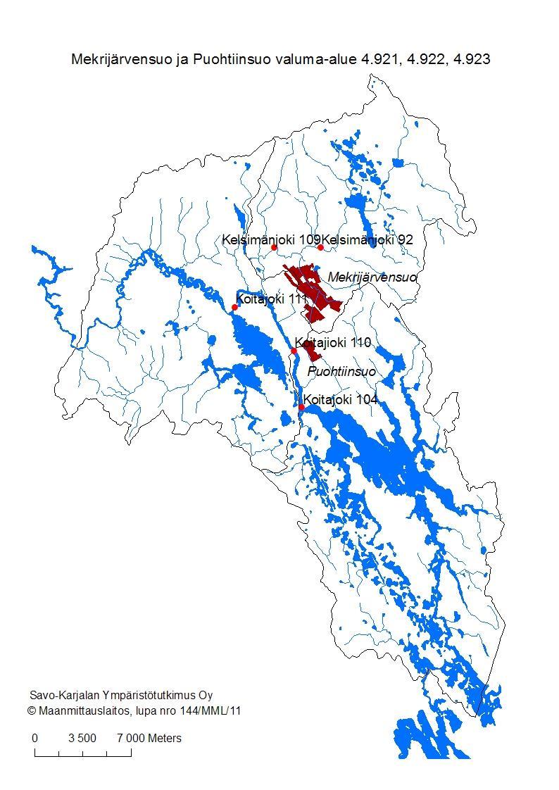 Savo-Karjalan Ympäristötutkimus Oy MEKRIJÄRVENSUO JA PUOHTIINSUO Sijainti Mekrijärvensuon tuotantoalue sijaitsee pääosin Vuoksen vesistöalueen Koitajoen valuma-alueella ja siellä