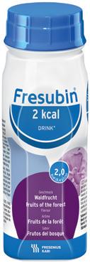 Fresubin 2 kcal DRINK Makuvaihtoehdot: Aprikoosi/persikka Metsämarja Vanilja Maitopohjainen täysipainoinen Energiatiheä täydennysravintovalmiste, jossa on paljon proteiinia. Ei sisällä kuitua.