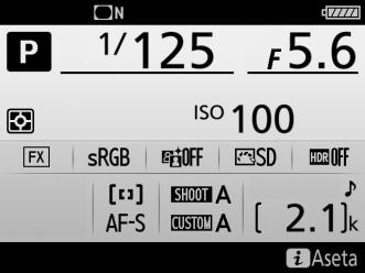Äänimerkki G-painike B asetusvalikko Valitse korkeus ja voimakkuus äänimerkille, joka kuuluu, kun kamera tarkentaa kertatarkennuksella (AF-S), kun tarkennus lukittuu reaaliaikanäkymäkuvauksessa, kun