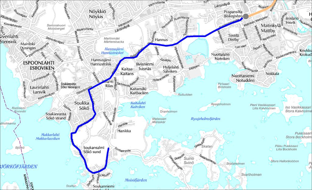 Linja 143 Matinkylä (M) Soukka Soukanniemi Linja 143 Ruuhka Päivä/Ilta Hiljainen aika La, päivä Su, päivä Vuoroväli, min 10 15 30 15 30 Minimikierrosaika, min 49 44 39 44 39 Suoritelaskennan