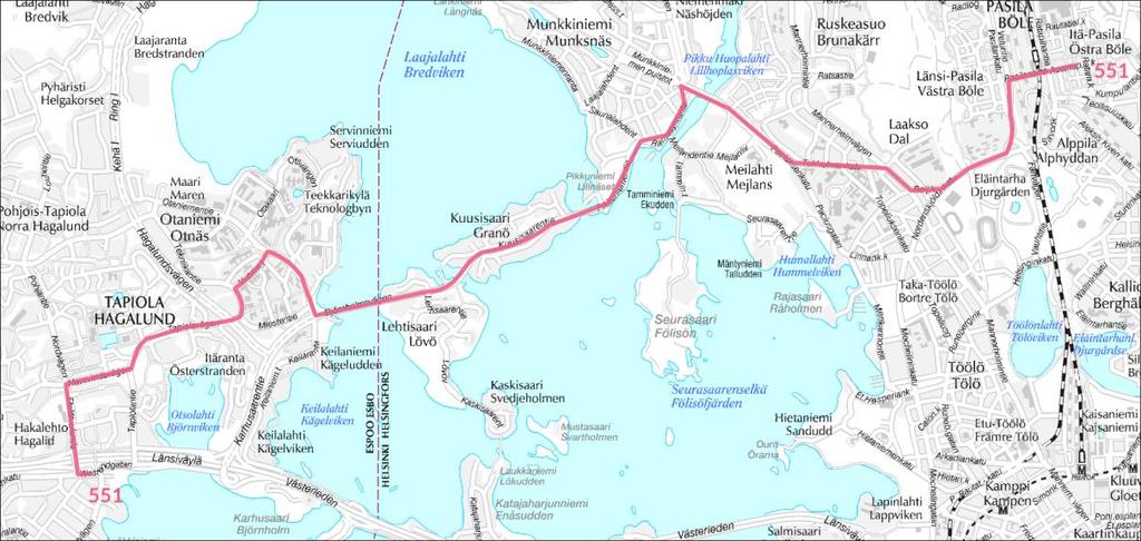 2.3.5 Seudullinen poikittaislinjasto sekä Lehtisaari ja Kuusisaari Länsimetron toteutuminen linjastouudistuksineen vaikuttaa myös Etelä-Espoota palvelevaan poikittaiseen joukkoliikenteeseen, jonka