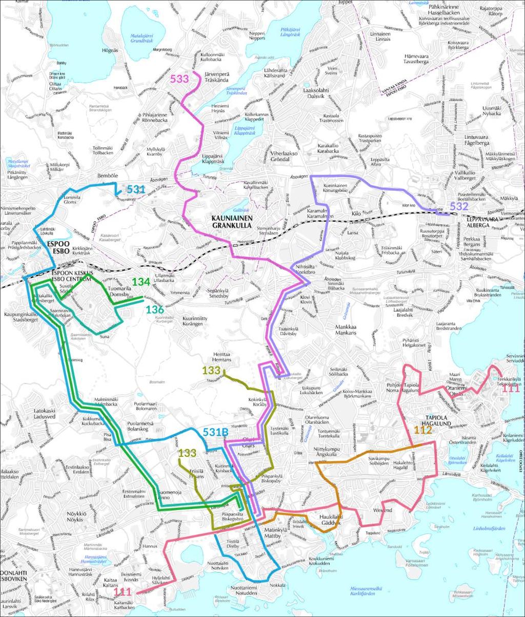 Matinkylän linjat itään ja pohjoiseen Seuraavassa kuvassa on esitetty suunnitelman mukaiset