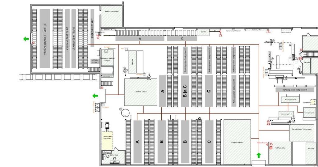 42 4.2 Tuotantotilan layout, ehdotus 2 Kuvio 19. Tuotantotilan toinen layout-vaihtoehto.