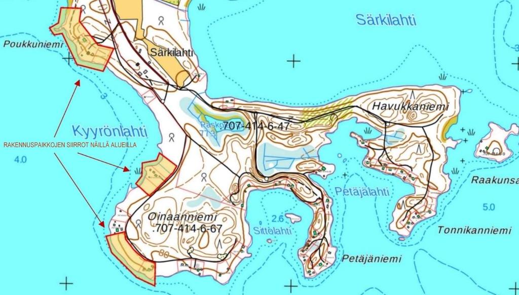 RÄÄKKYLÄ Oinaanniemen ranta-asemakaavamuutos KUVA 2: Alueet, joihin rakennuspaikkojen siirrot kohdentuvat 2 Ranta-asemakaavamuutoksen tavoitteet Kaavamuutoksella päivitetään ranta-asemakaava