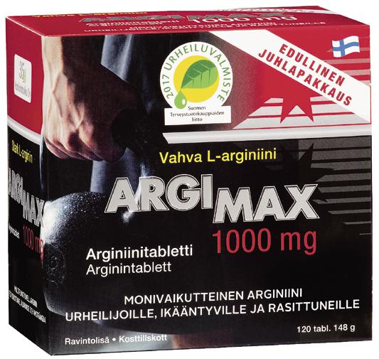 ARGIMAX Suosittu vahva L-arginiinivalmiste urheilijoille, ikääntyville ja rasittuneille.